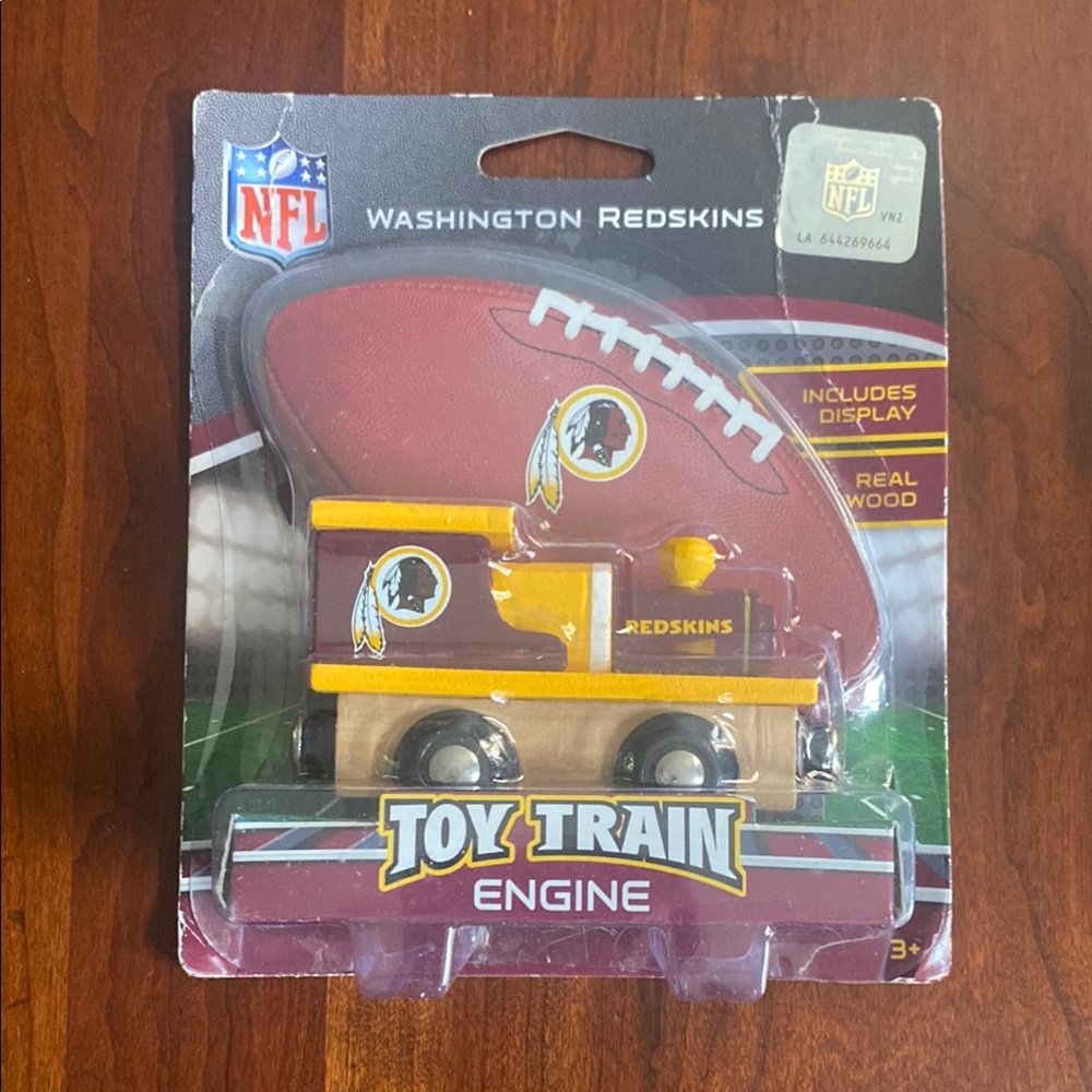 Redskins Toy Train locomotive includes display.